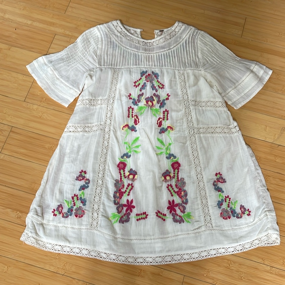 Women Free People Embroidered Tunic Shirt Dress Short Sleeve Summer Vacation S